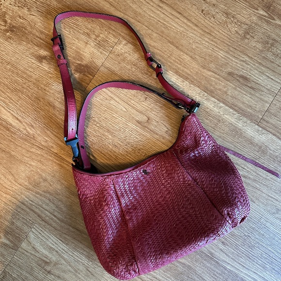 Elliott Lucca Genuine Leather Woven Handbag in Deep Red - Picture 3 of 6